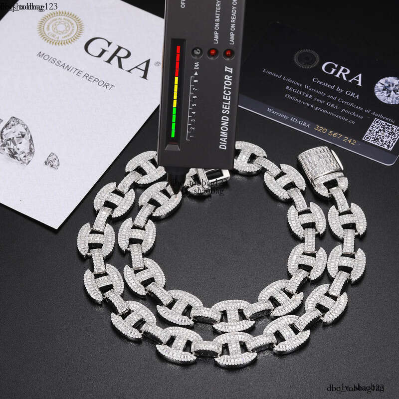 High Quality 16mm Baguette Moissanite k Sterg Sier Lab Mossanite Dia Iced Out Cuban Chain For Men