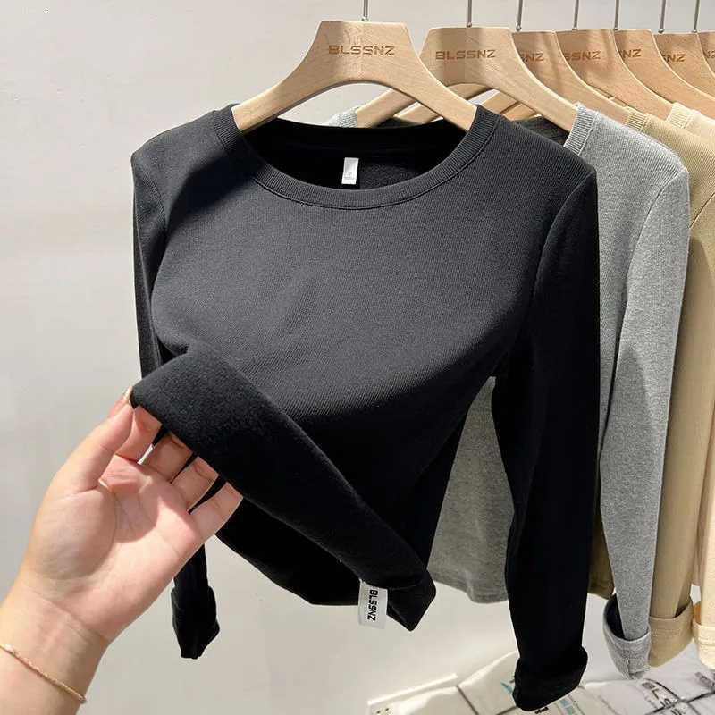 Winter Women Thermal Underwear Tops Round Neck Fleece Basic Pullover Autumn Slim Fit Thin Velvet Top Casual Thermal Shirt Women T251018