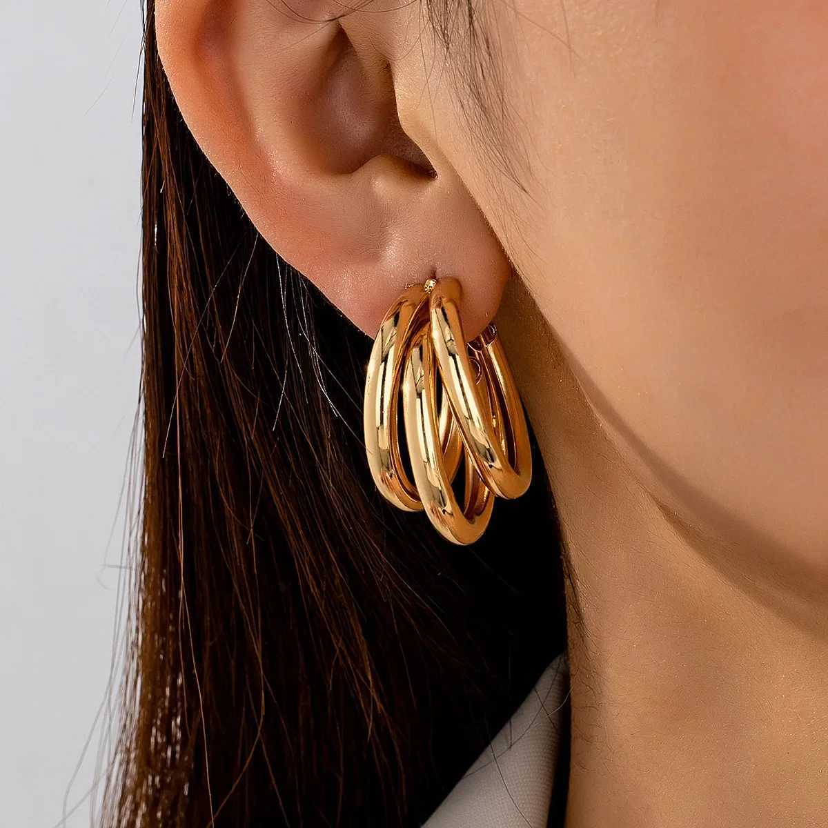 Simple Stainless Steel Cshaped Threelayers Earrings for Women Girls Metal Circle Round Drop Punk Earrings Jewelry Party Gifts Y251018