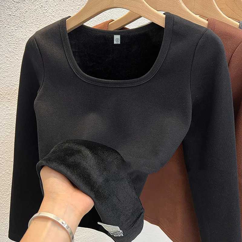Womens Thick Fashion Velvet Warm Underwear Tshirt Top Spring and Winter Casual Bottom Shirt Round Neck Long Sleeve Hoodie T251018