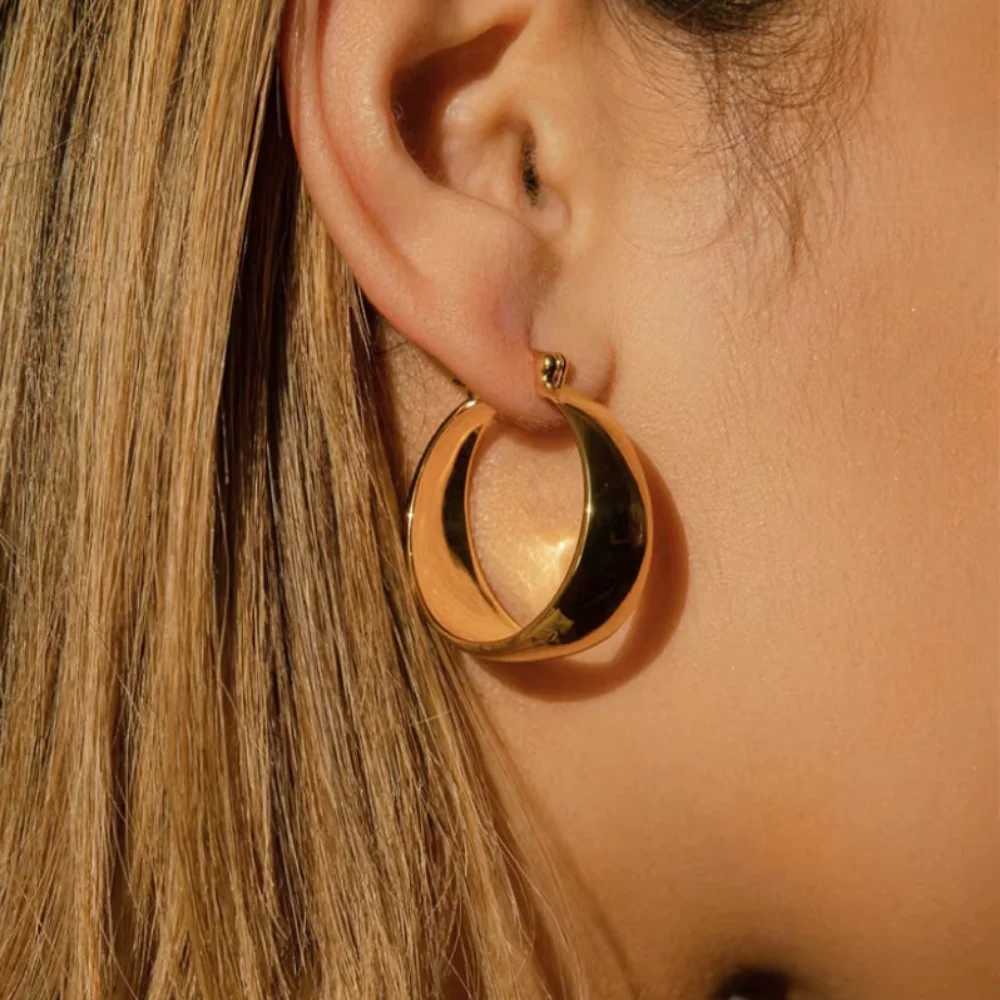 203040mm Mariasz Minimalist Simple Stainless Steel Hoop Earrings For Women Gold Plated Wide Round Female Jewelry Fashion Gift Y251018