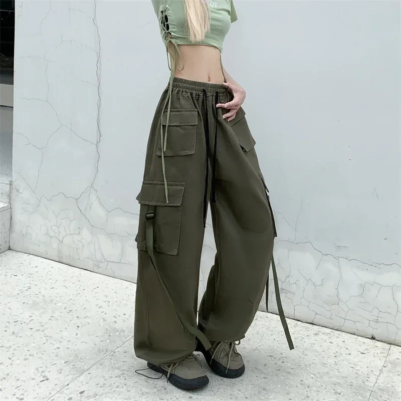 High Quality Cotton Street Cargo Pants for Women Men with Ribbon Waist Wide Leg Hiphop Cool Dances Ladies 251017