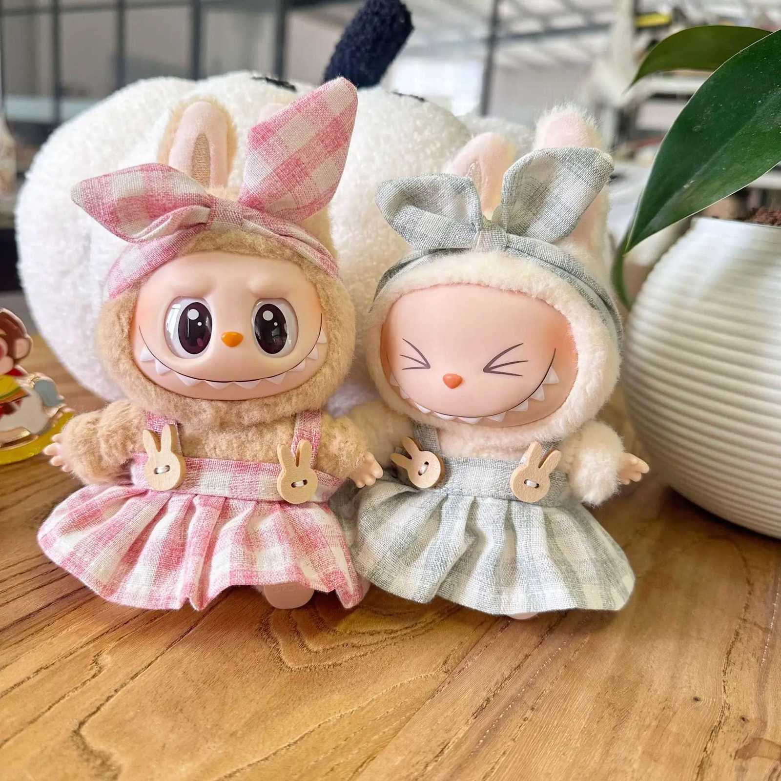 Mini Plush DollS Clothes Outfit Accessories For Labubu Idol V1 V2 sitting party Candy plaid skirt headband set Fans GiftT251018