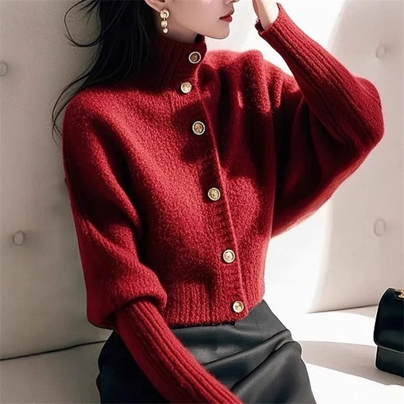 2025 Autumn/Winter New fashion High Collar Luxury Batwing Sweater Cardigan Women's Designer Jacket Autumn/Winter High end Super Fashion Short Kni