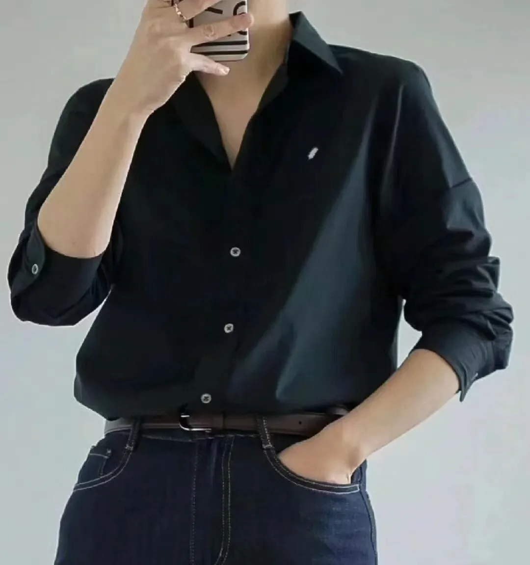 Designer Women Casual Polo Shirt Fashion Blouses Womens Loose Shirt Lapel Neck Shirts Colorful Top Embroidery Luxury Long Blouses For Woman