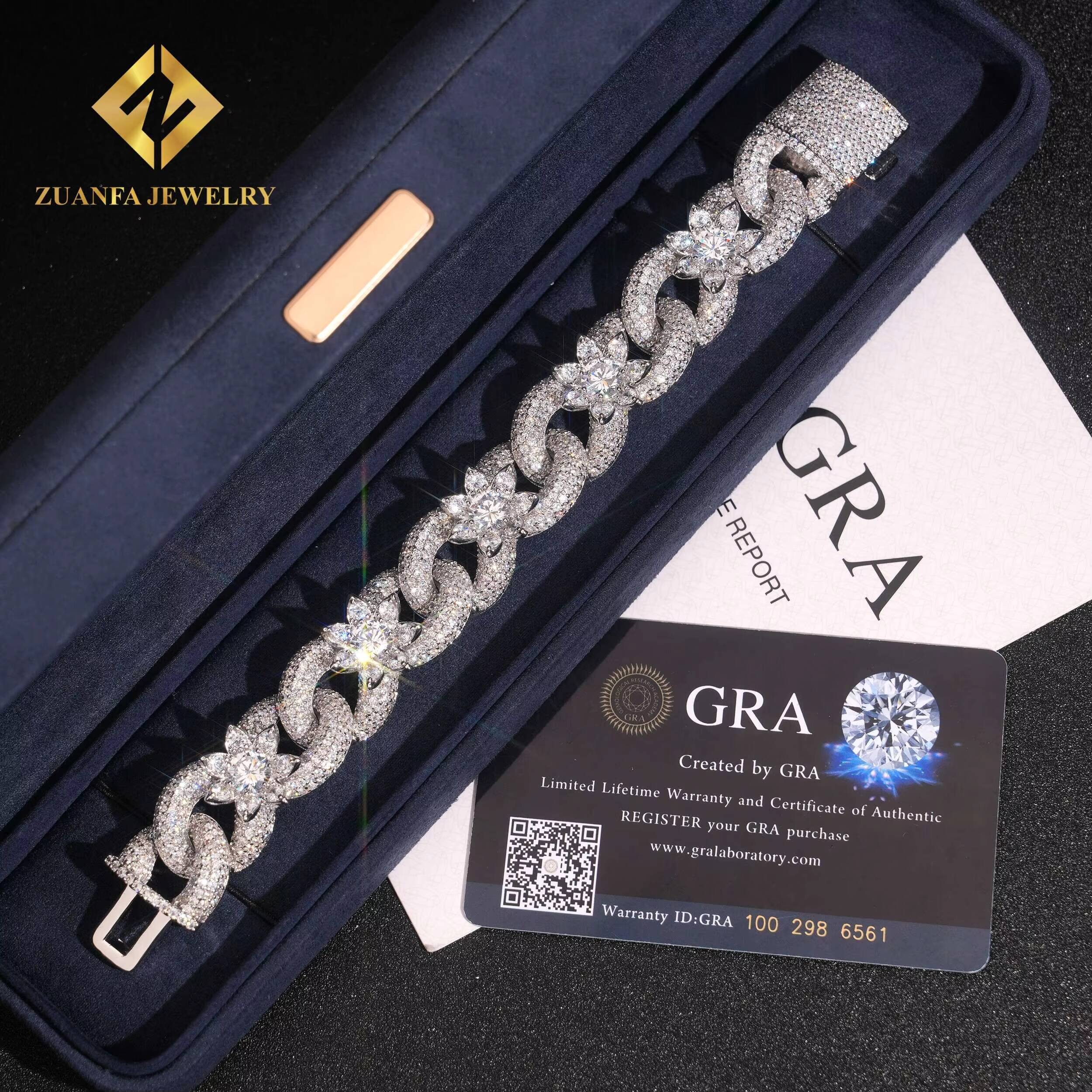 18mm Cuban Link Chain Infinity Flowers for Men Miami Necklace Iced Out Hip Hop Jewelry in 925 Silver Moissanite Diamond Mosaic