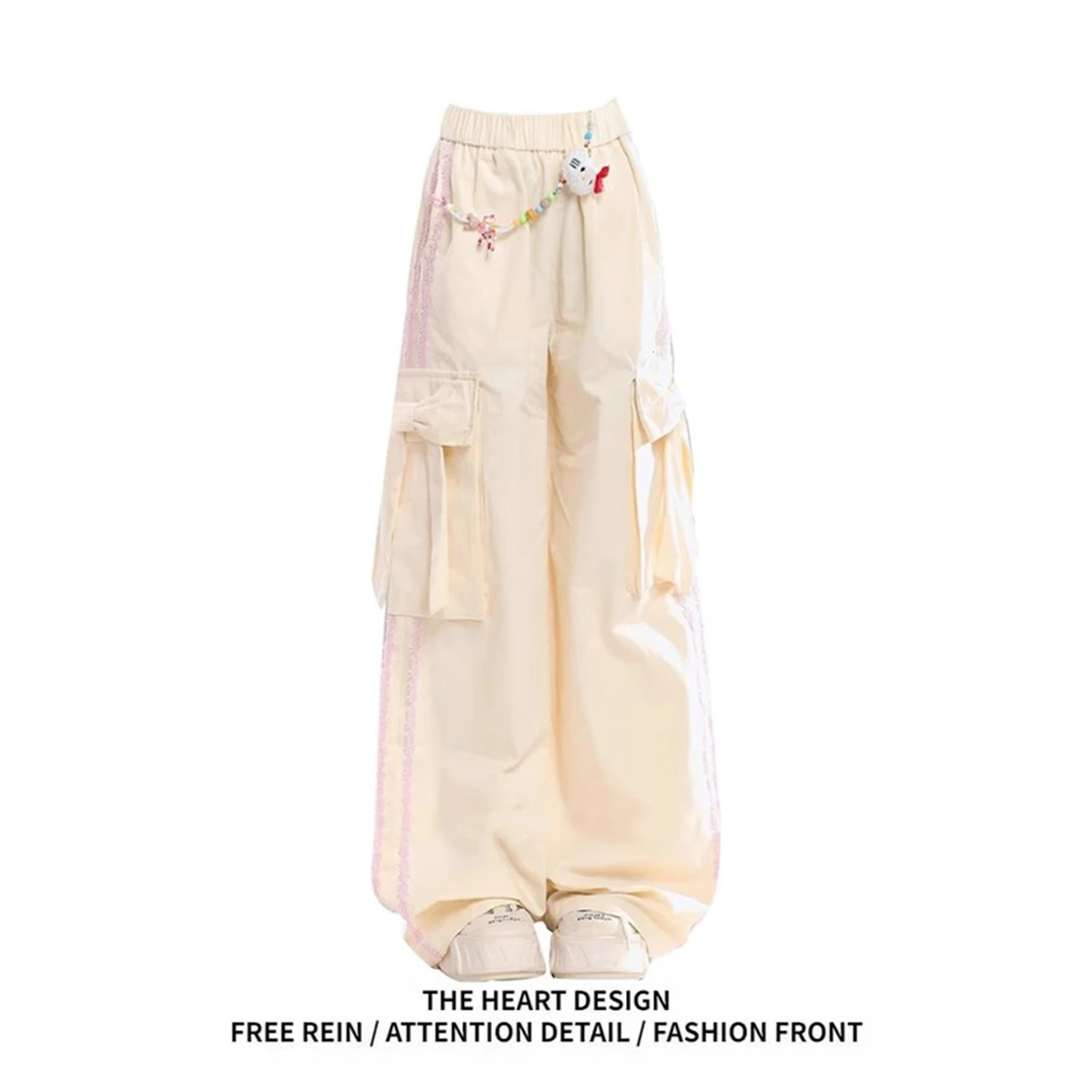 Womens Y2K Cargo Pants Baggy Wide Leg Trousers With Big Pockets Side Trim Streetwear Casual Bottoms 251017