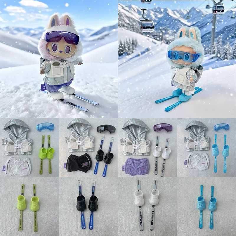 1517cm Vinyl Pendant Doll Clothes Accessory For Labubu Fashionable Zipper Hoodie Ski Suit With Skis And Goggles Ski 4pcs OutfitT251018