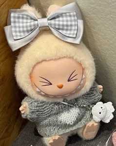 Labubu Plush Dolls V1 V2 V3 Sitting Party Diy Clothing Toys Accessories for 1517cm Labubu Doll Knitted Sweater Bow 2piece SetT251018