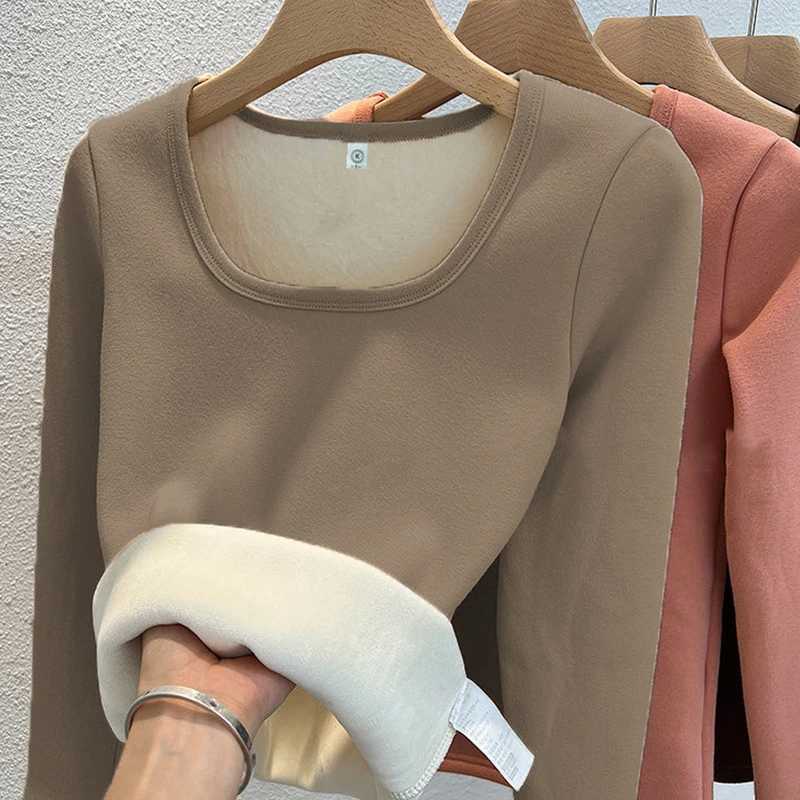 Womens Thick Fashion Velvet Warm Underwear Tshirt Top Spring and Winter Casual Bottom Shirt Round Neck Long Sleeve Hoodie T251018