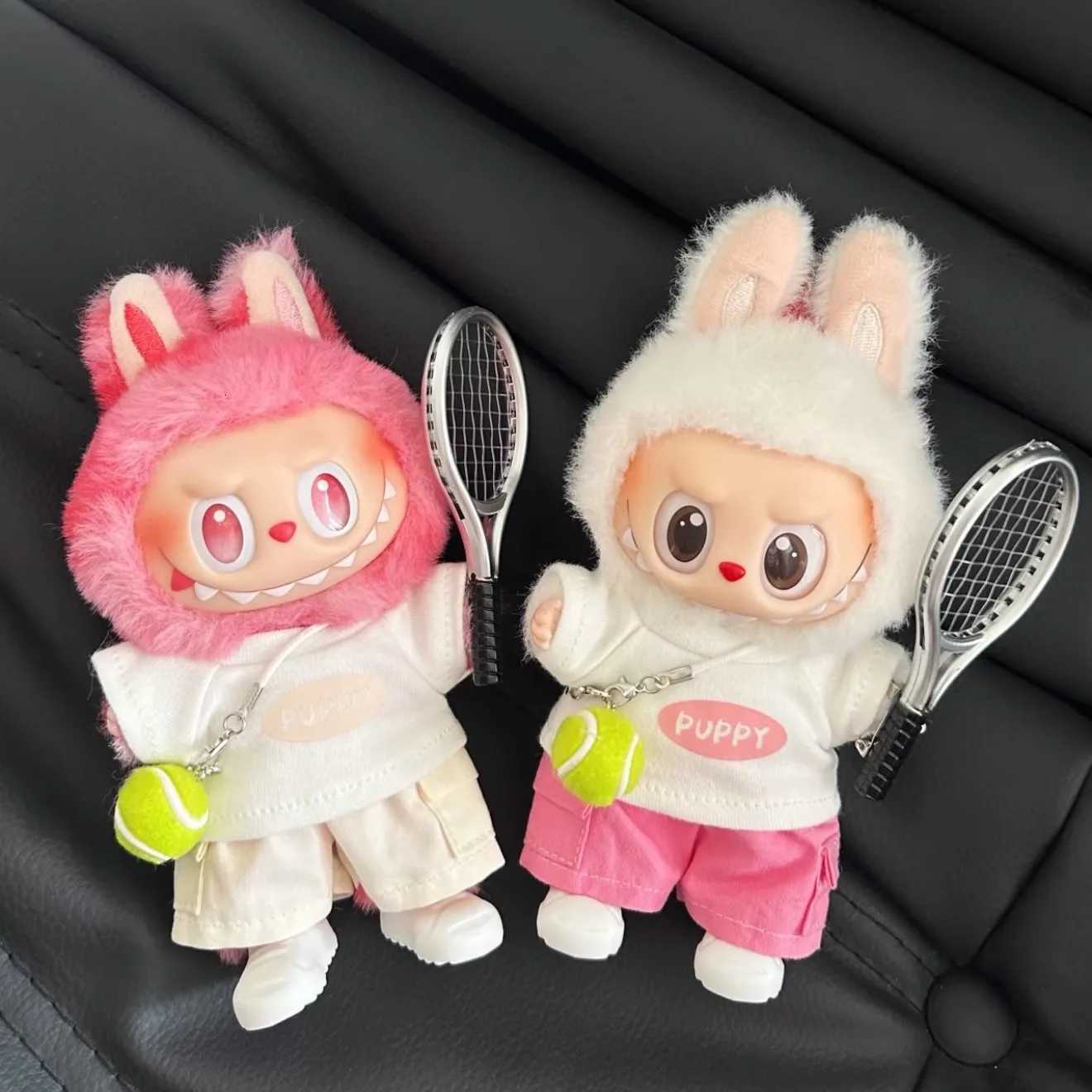 Fashion Sports Tennis Suit for Labubu I II Dolls Cute Korea Style Clothes Tennis Pendant Pink White Tshirt for Labubu ClothesT251018