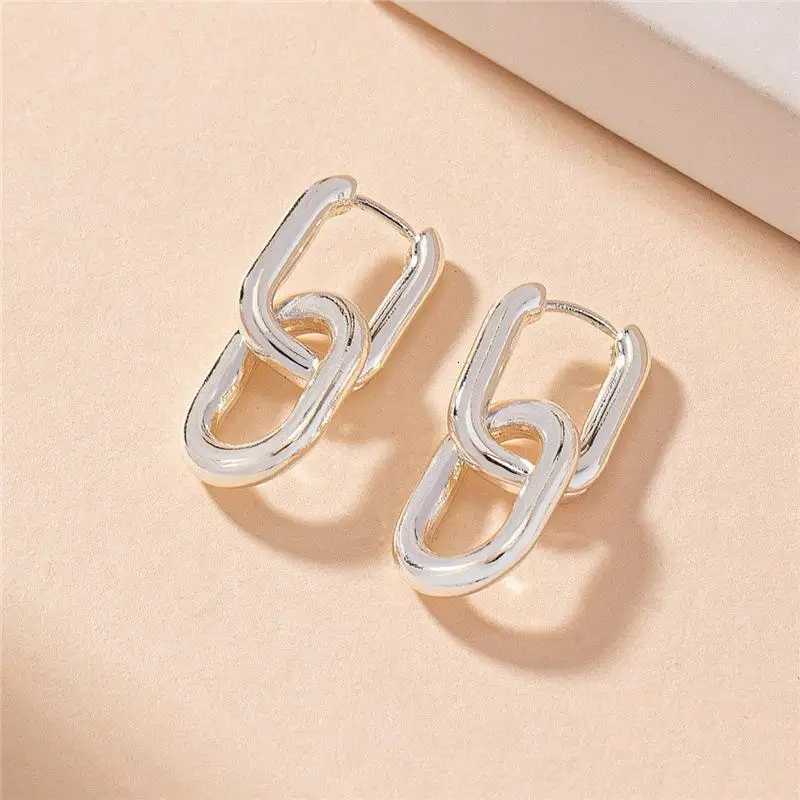Retro Double Loop Design Drop Earrings Gold Silver Color Geometric Round Earrings for Women Girls Punk Hip Hop Fashion Jewelry Y251018