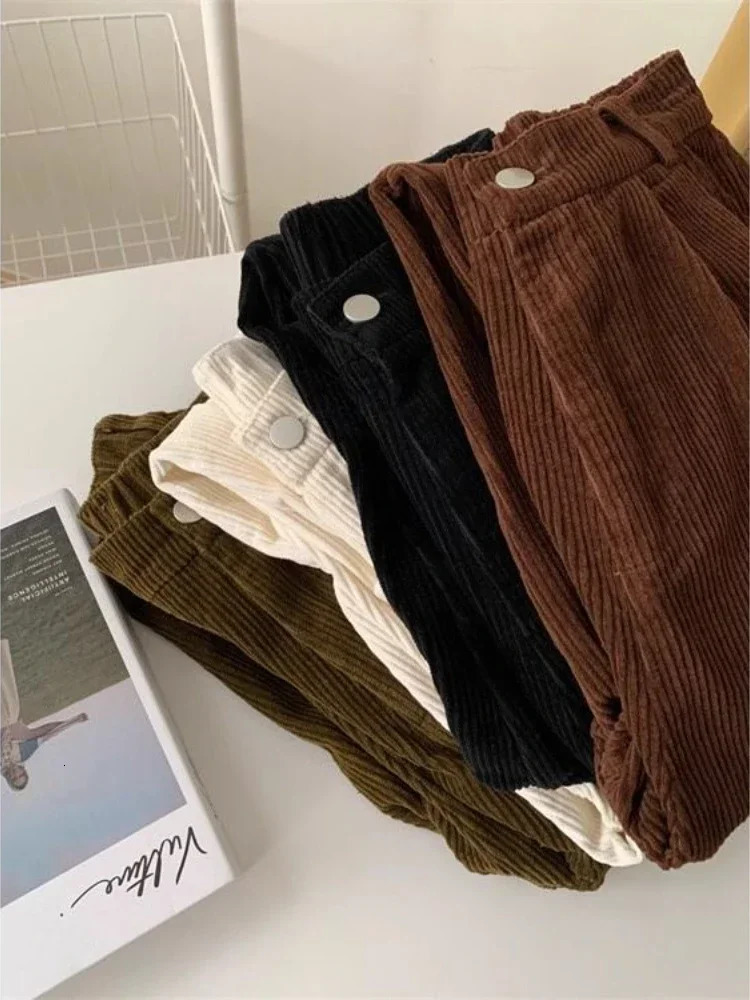 Retro High Waist Straight Corduroy Pants Women Y2k Baggy Wide Leg Trouser Korean Fashion All Match Streetwear Clothes 251017