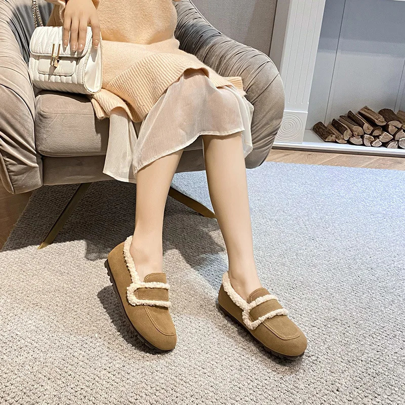 Faux Suede Flats Women Lambswool Loafers Winter Warm Cotton Shoes Ladies Platform Fleeces Mocasines Female Sheep Fur Boots 251013