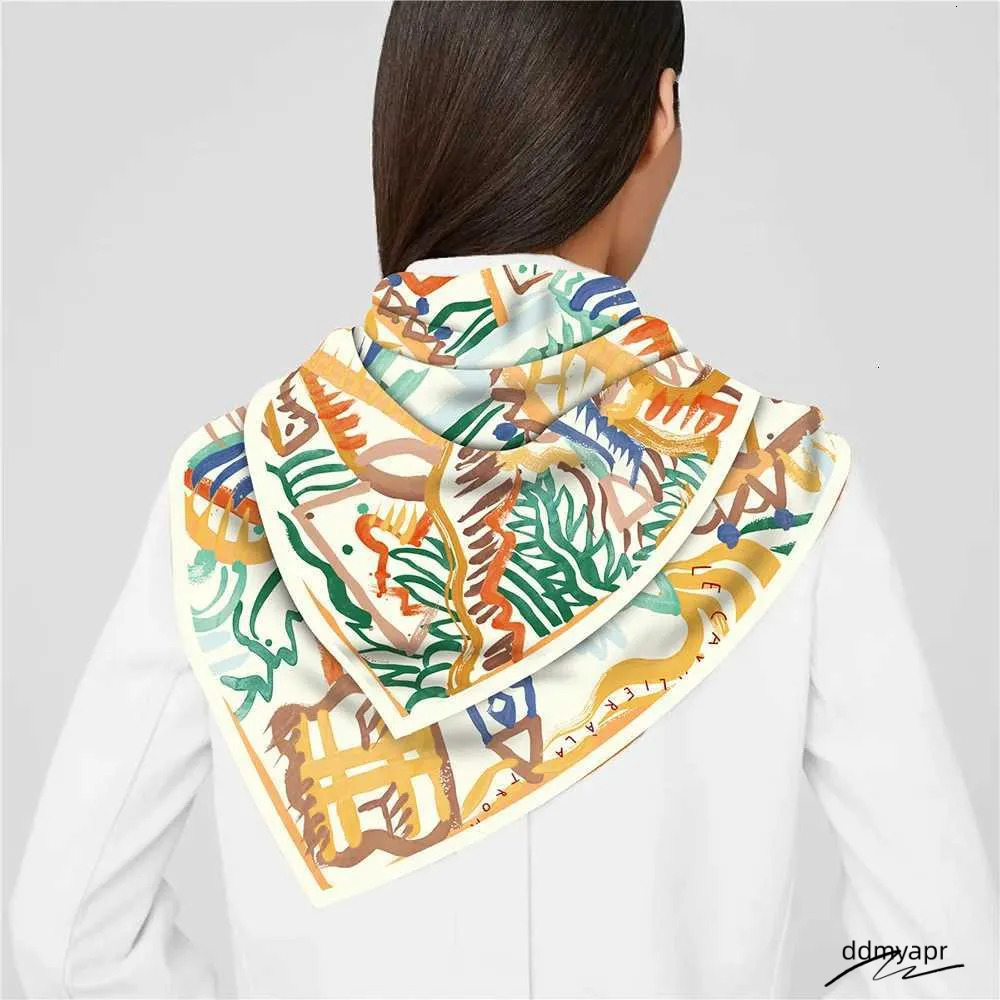 ddmyApr 90Cm Twill Silk Scarf Shawl Graffiti Horse Print Square Women Hijabs Bandana Foulard Neckerchief Head Scarves M250709