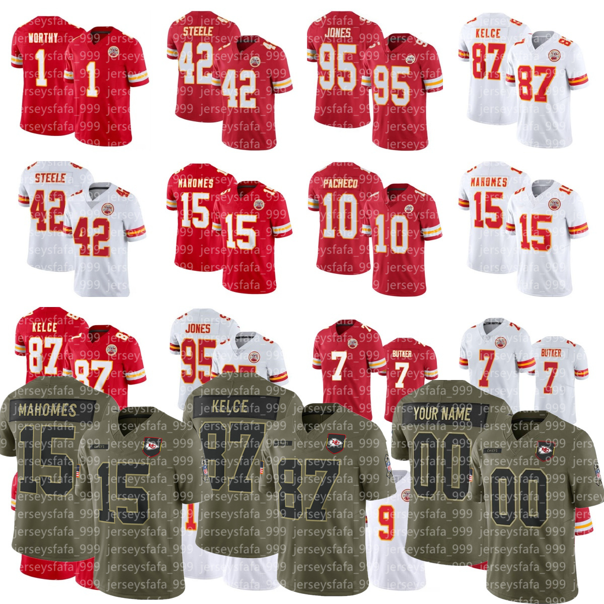 Men Women Youth Patrick Mahomes Isiah Pacheco Travis Kelce Xavier Worthy Rashee Rice Justin Watson Noah Gray Jaylen Watson Kareem Hunt Football NFL Chiefs Jersey