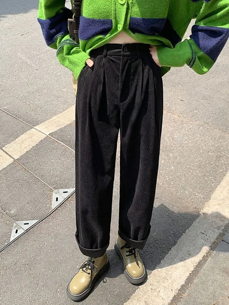 Fashion Corduroy Pants Women Retro High Waist Loose Coffee Trousers Fall Winter Vintage Black Wide Leg Steetwear 251017