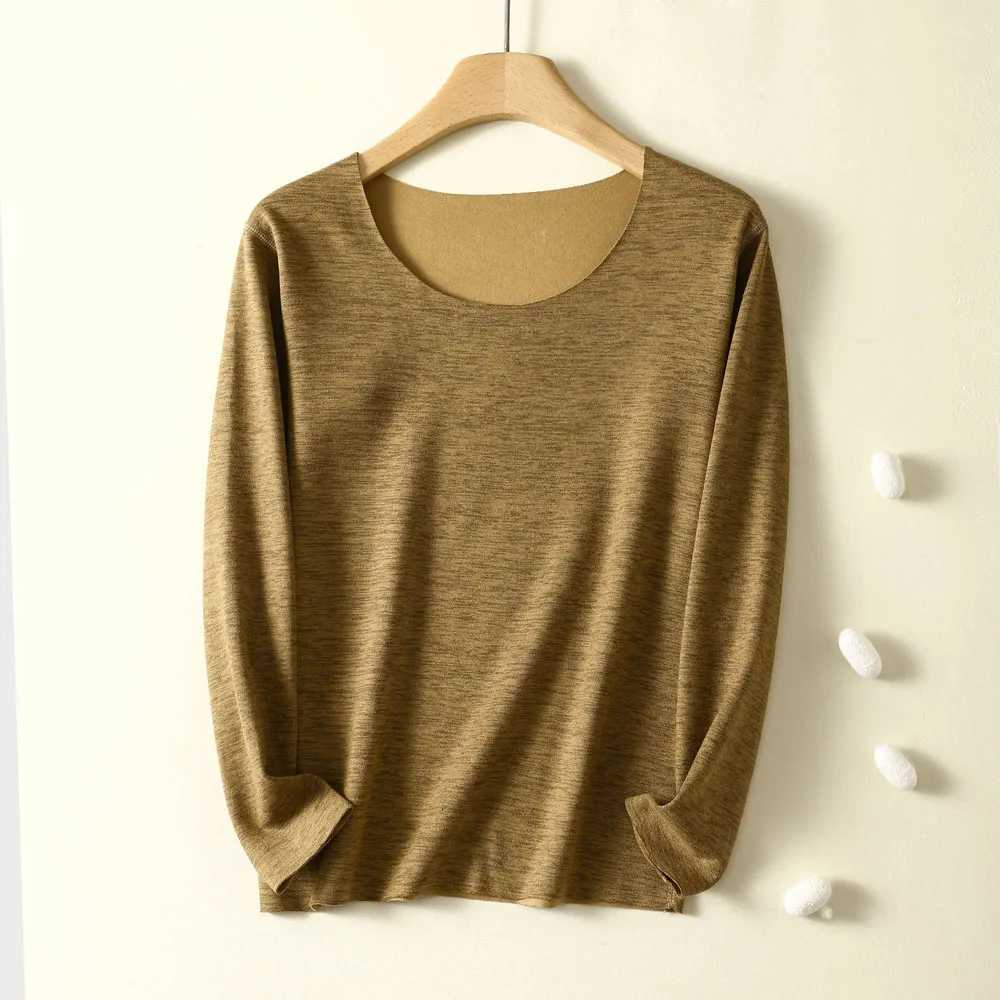 AB color cotton German velvet thermal top womens autumn and winter round neck longsleeved bottoming shirt plus velvet autu T251018