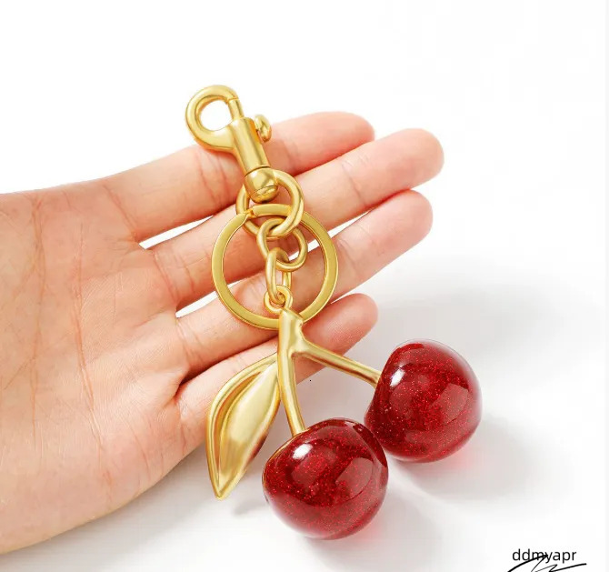 Elegant Cherry Keychain Charm - Shiny Resin And Metal Bag ddmyApr Accessory For Women's Purse Or Handbag