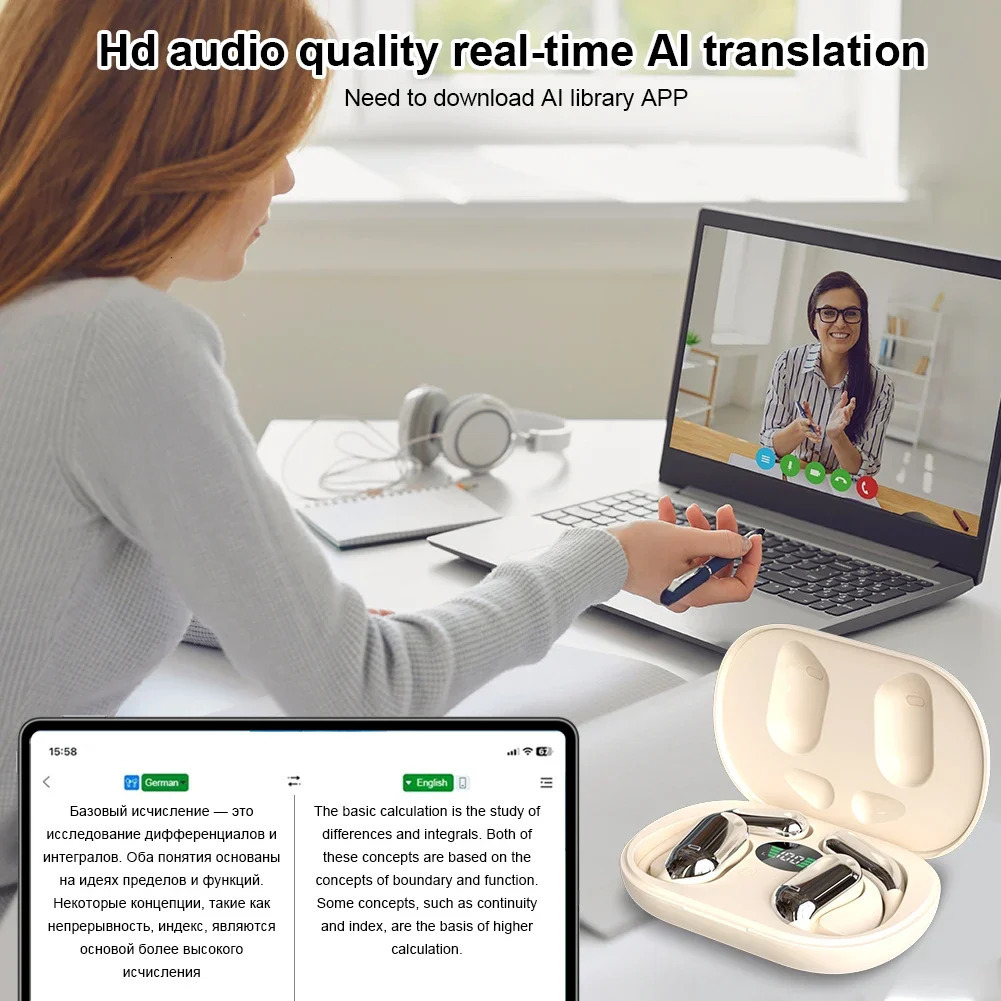 3in1 AI Translator Earbuds 144 Languages Noise Cancelling Bluetooth 53 Headset Instant Translator Smart Voice Real Time 251024