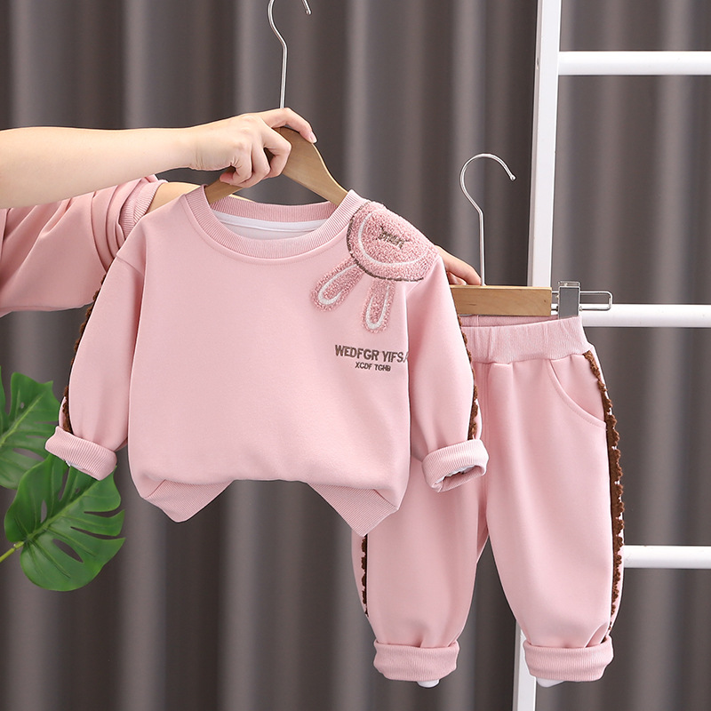 Girls' Set Spring and Autumn 2025 New Style Western Girl Baby Autumn Edition Rabbit Ear Hoodie Children's Clothing Spring Clothing free ship