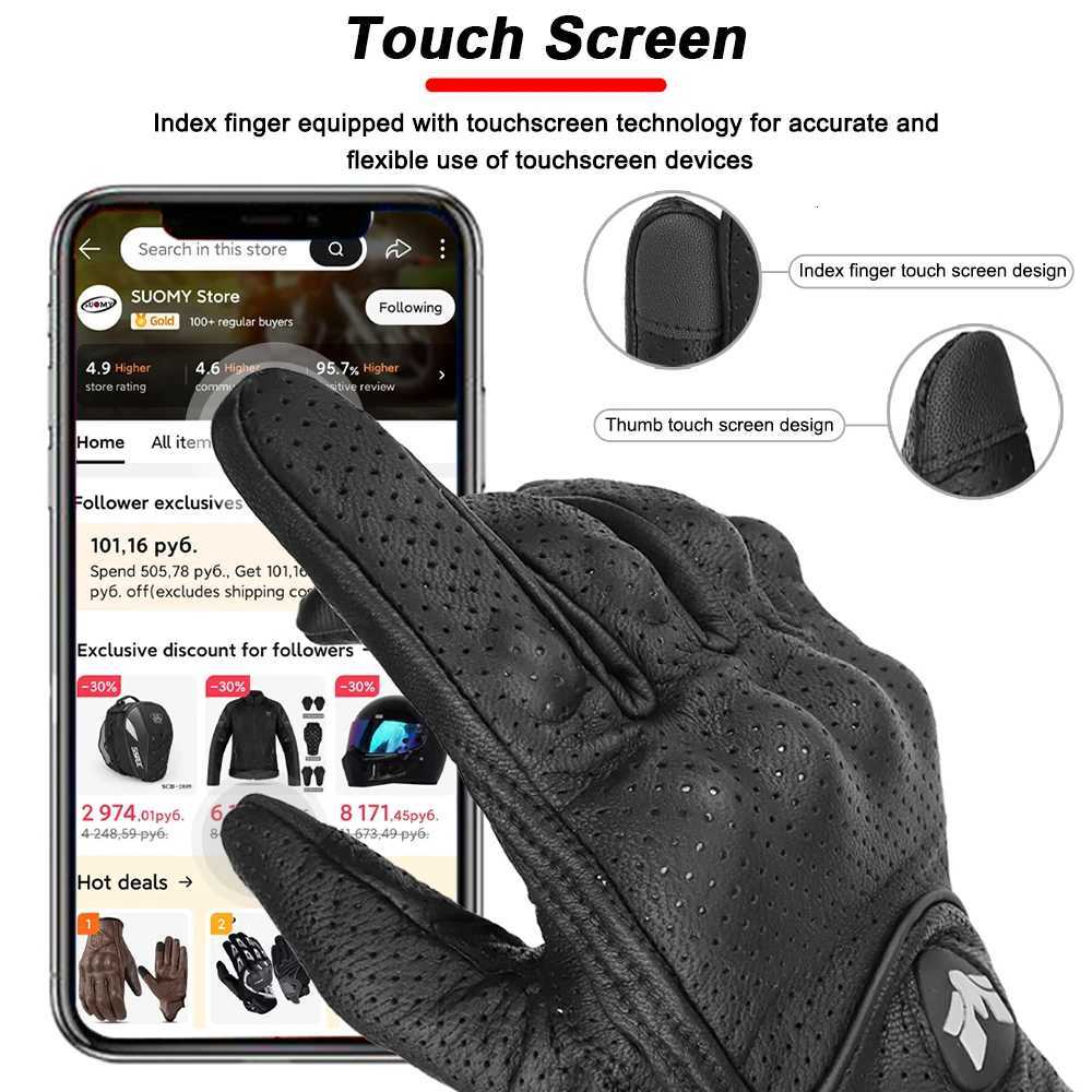 Retro Motorcycle Leather Gloves Vintage Men Women Protective Touchscreen Motorbike Motocross Cycling Perforated Motorcycle Gloves Z250804