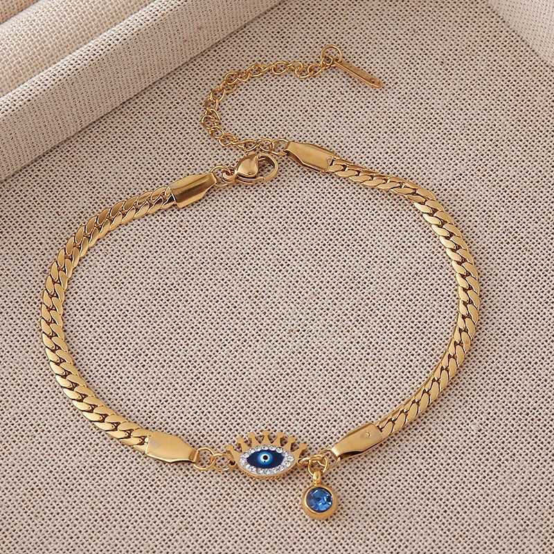 Stainless Steel Evil Eye Pendant Bracelet For Women Trend Crystal Zircon Jewelry Aesthetic Hand Chain Daily Romantic GiftXJ251018