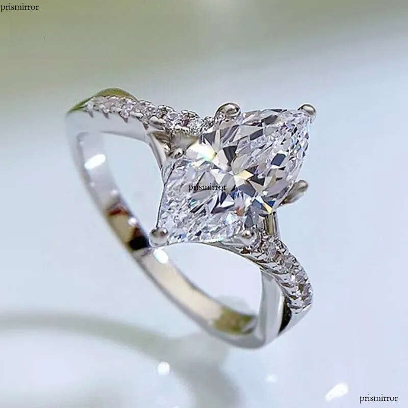 PANSYSEN 100% Sterling Sier Marquise Cut Simulated Moissanite Dia Wedding Engagement Ring Women Fine Jewelry Wholesale