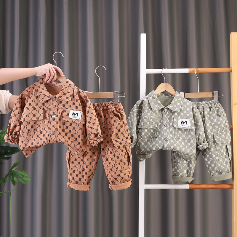 Free Shipping 2025 Korean Style Plaid Two-Piece Set, Trendy Boys Girls Spring Fall Outfits, Baby Casual Clothes 0-5 Years