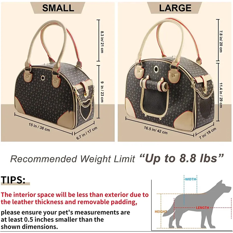 Luxury Pet Dog Bag Cat Carrier Puppy Small Dog Carrier Breathable Travel Tote Waterproof PU Leather Carrying Handbag with Breathable Mesh for Outdoor 