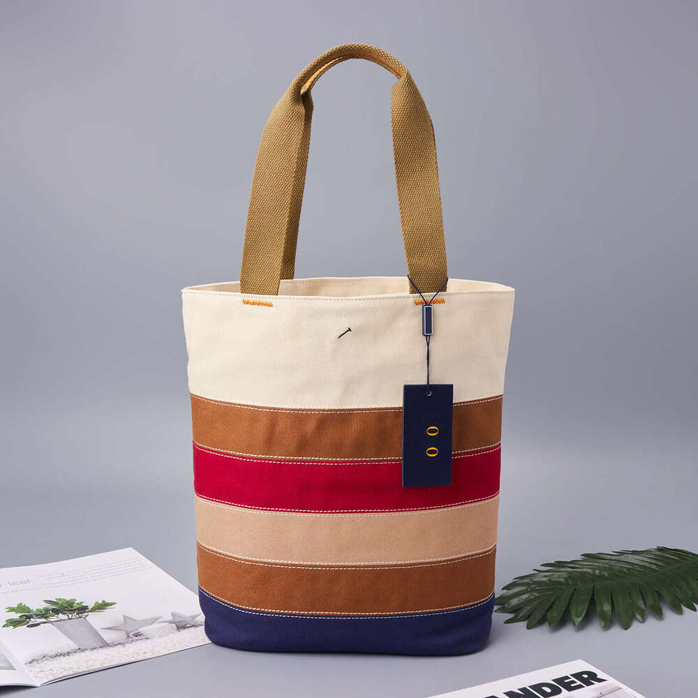 New Striped Color Block Embroidered Canvas Bag B5