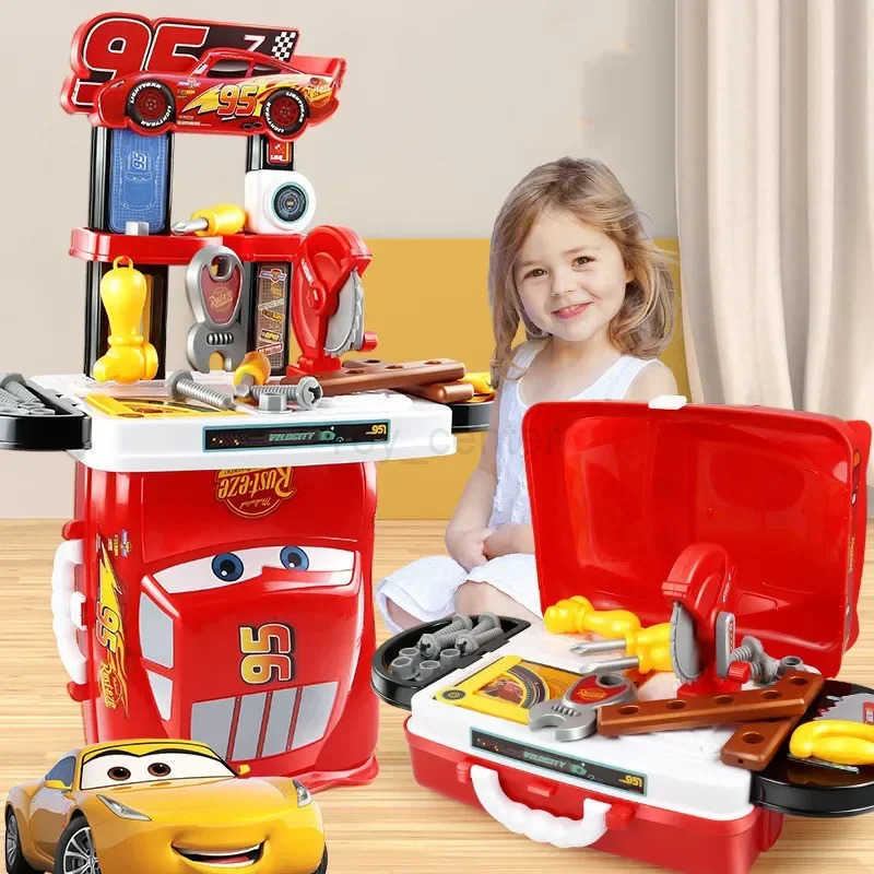Disney 3 in1 Cars Lightning McQueen Toolbox Toy Set Mickey mouse Simulated kitchen set play house set kids toys for baby gift H251018