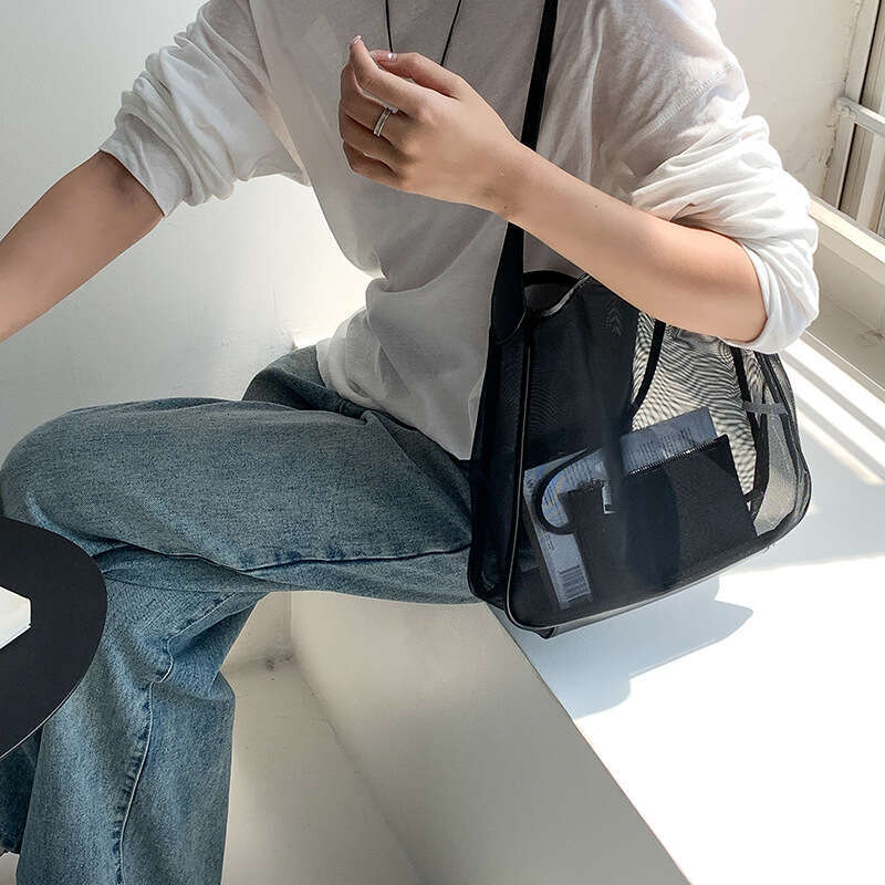 New Mesh Commuter Tote High-End Large Capacity Korean Style Trendy Fashion Summer Versatile Shoulder Bag B5