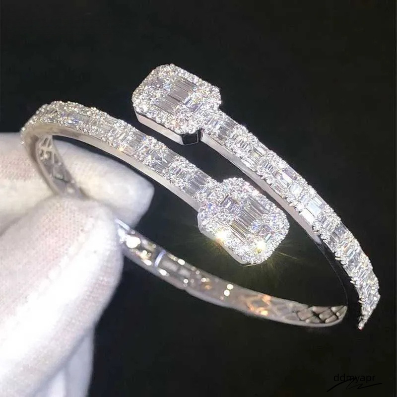 Fashion ddmyApr Bangle Bracelet Sterling Sier, Baguette Cut Style - Statement Jewelry For Couples