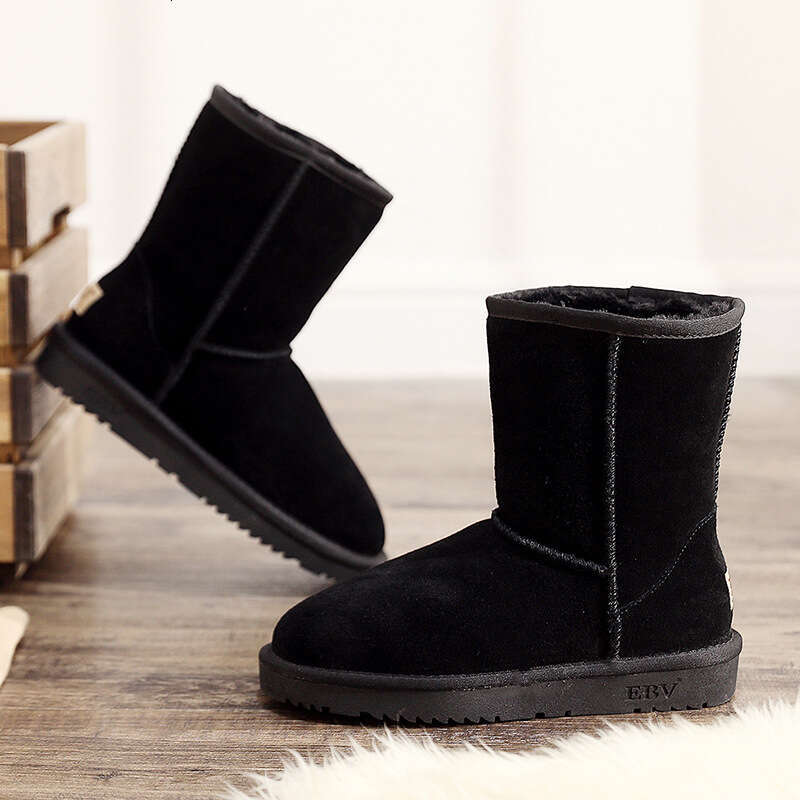 Full Size Snow Boots for Women, Mid-Calf, Cowhide, vomero Warm, Non-Slip, Fleece-Lined, Thickened, Loafers, Cotton Shoes, VersatileLoafers