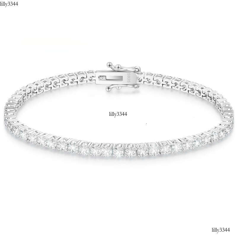 Moissanite Jewelry Women Men 2/3/4/5mm D Color VVS1 Round Cut Dia 14k White Gold Plated Sterling Sier Tennis Bracelet