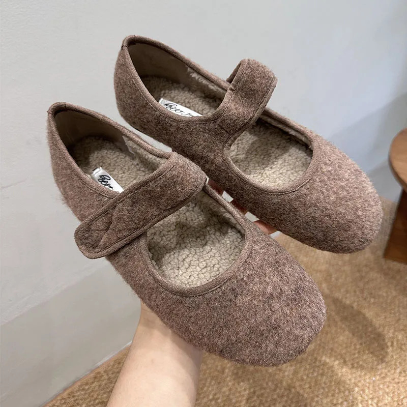 Fashion Furry Women Mary Janes Flats With Plush Shoes Female Hook Loop Footwear Round Toe Flats Fur Shoes For Ladies 251013