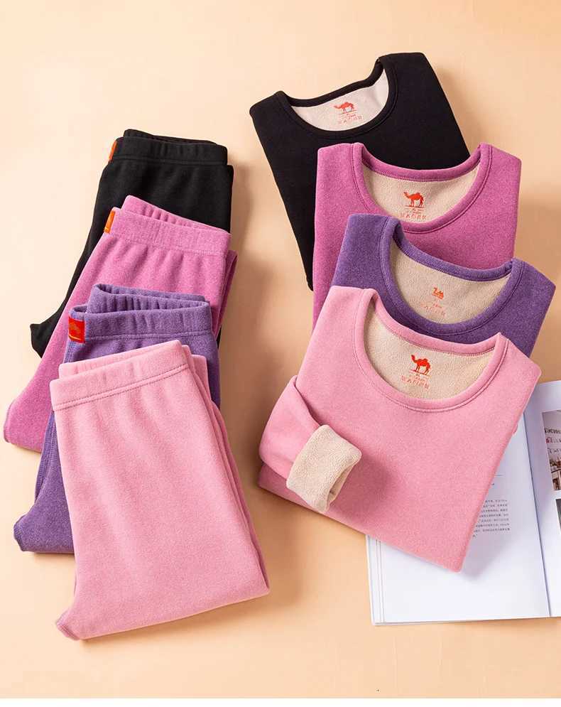 FW24 Upgraded Women super thicken Camels wool thermal underwear sets O neck fleeced wool thicken cold long John for winter wear T251018