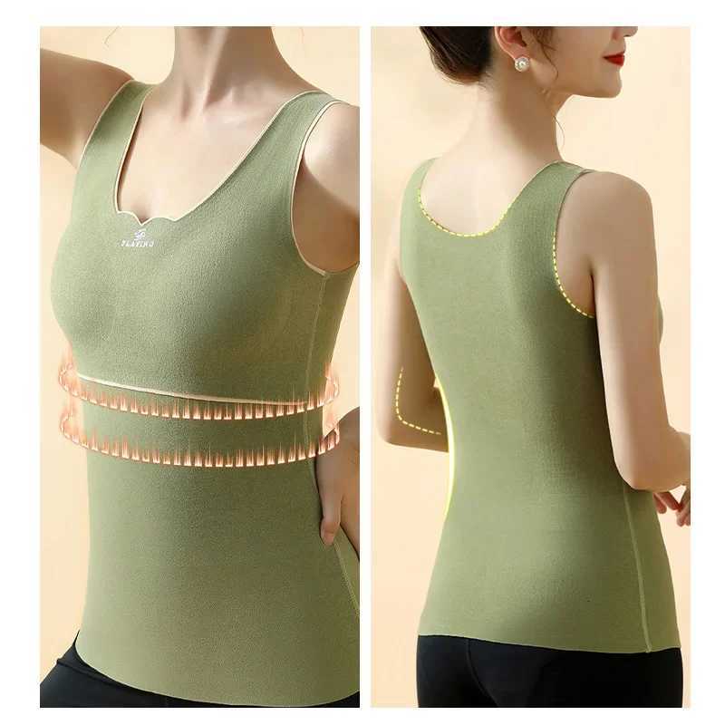 Thermal Underwear Velvet Vest Winter Womens Solid Bottom with Chest Pad Camisole Slim Warm Sling Vest Female Thermal Underwear T251018