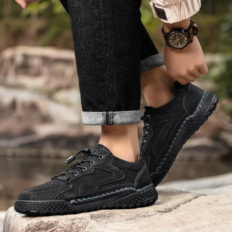 Handmade Business Men Shoes Casual Slip on Loafers Breathable Leather Shoes Men Allmatch Flats Fashion Moccasins Walking Shoes 251013