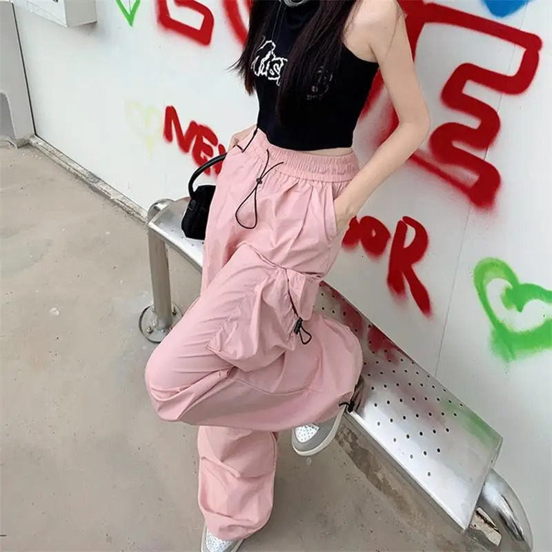Y2K Parachute Black Pants Women Hippie Streetwear Oversize Pockets Cargo Trousers Harajuku Wide Leg Baggy Sweatpants 251017