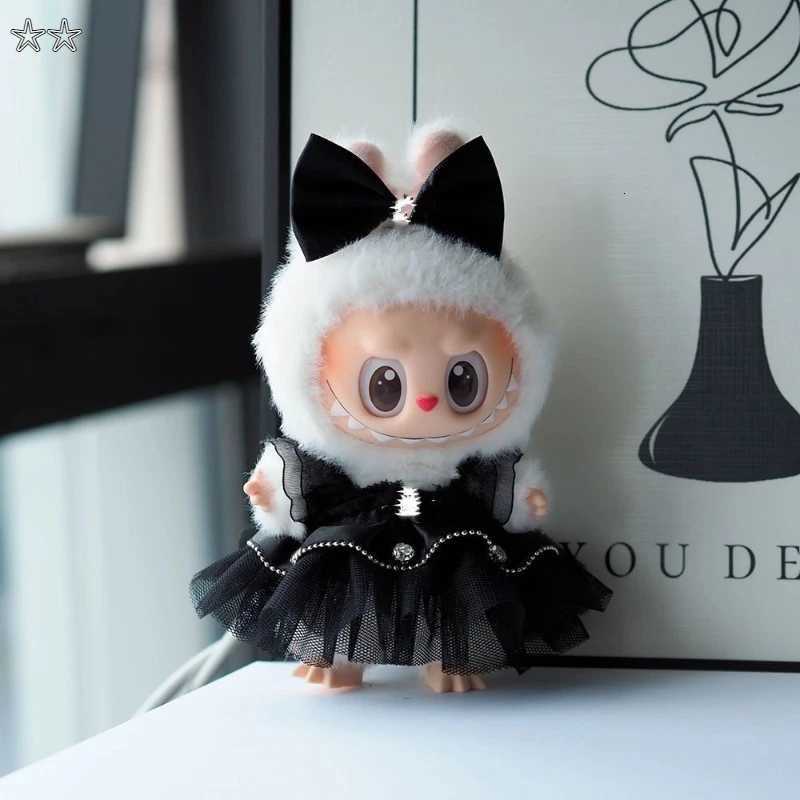 1715cm Suitable for labubu cloth first second generation black chiffon dresses Dolls Clothes cute wing Dolls Accessories giftsT251018