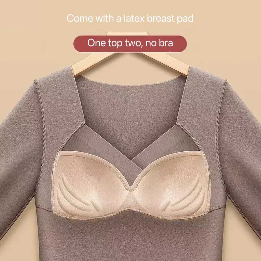 1pcs Women Autumn Winter Longsleeved Tshirt Thermal Underwear Thick Top Plus Size Thermal Underwear With Chest Cushion T251018