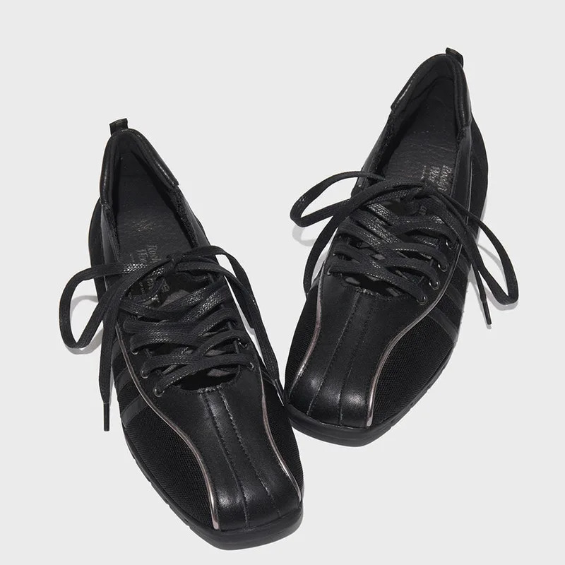 Autumn Leather Cross Strap Ballet Womens Functional Soft Shoes Flat Comfortable Sole Black And White Sports 251011