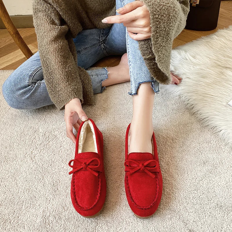 Winter Women Shoes Flat Loafers Warm Plush Inside SlipOn Casual Ladies Shoes NonSlip Bottom Bowtie Home Slippers Shoes WSH4236 251013