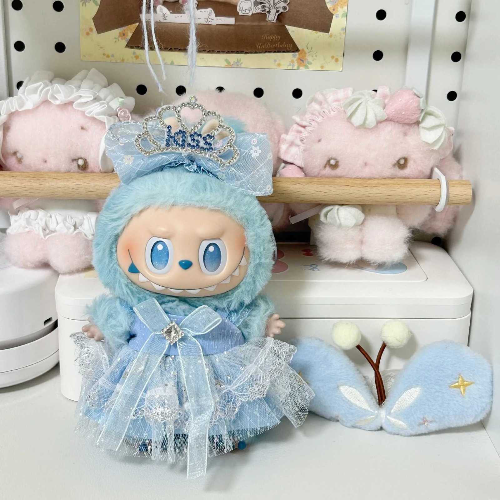 Blue Lolita Princess Skirt Dress for Labubu 30 V1V2 for 17cm Cotton Doll Dress Outfit for Ropa Labubu Doll Clothes Girl GiftT251018
