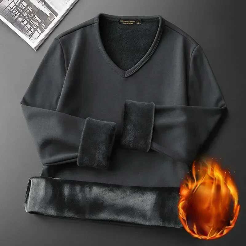 Winter Mens Longsleeved Thermal Underwear Plus Velvet Padded Tshirt Round Neck Slim Bottoming Shirt Mens Underwear T251018