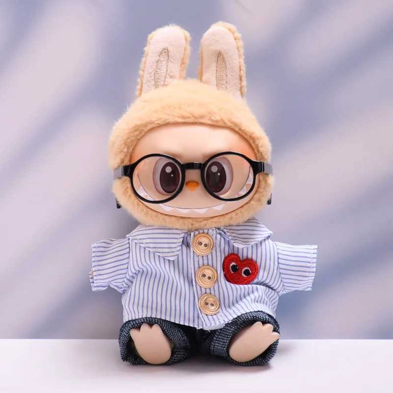 For 17cm Labubu Clothing Set Heartshaped Striped Shirt Glasses Shoes V1 V2 V3 Labubu Clothes Outfit DIY Doll Accessories ToysT251018