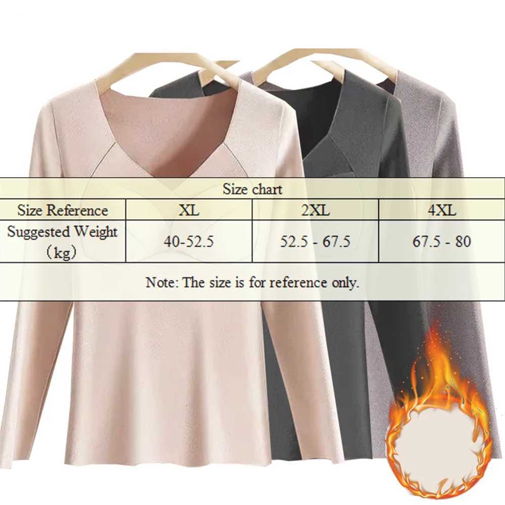Women Thermal Underwear Plus Size Fixed Cup Autumn Winter Stretchy Longsleeved Vneck Padded Tshirt Thick Top Female Lingerie T251018