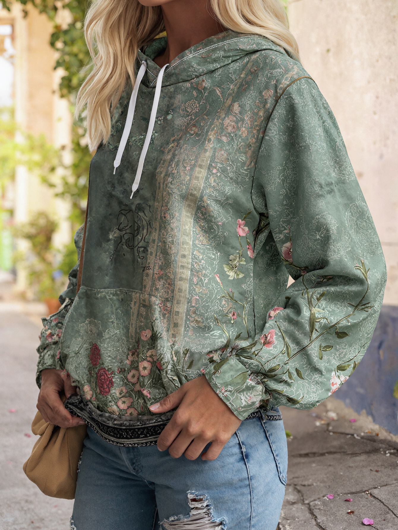 Women's Autumn Winter Floral Print Hoodie - Casual Fashion Versatile Pullover Sweatshirt-CF56011
